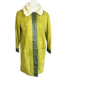 Siberian Fur Store Hong Kong Vintage 50s Green Suede Mink Collar Coat